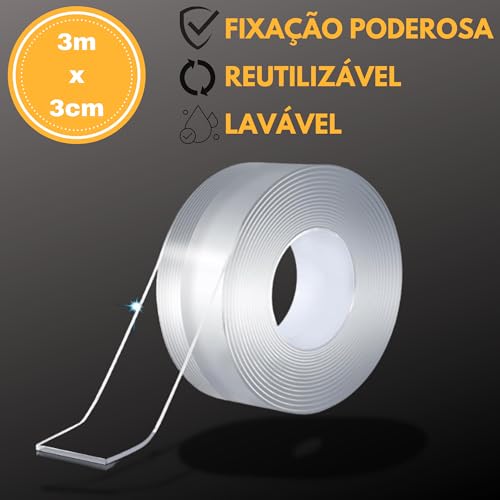 Super Fita Mágica Nano Adesiva Dupla Face Transparente Extra Forte Lavável 3M