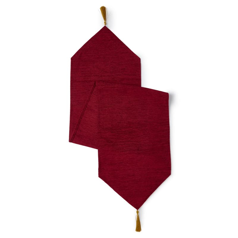 Encasa XO Fine Chenille Table Runner For Dining with V-End and Tassels, 32x150 cm - Red, 59.1 x 12.6 inch (Rectangle) - Image 2