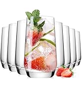 16oz Drinking Glasses Set of 8, Tall Water Highball Glasses, Unique Design Lead-Free Crystal Glas...