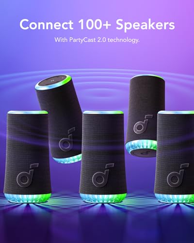 Soundcore By Anker Glow Portable Speaker With 30W 360° Sound, Synchronized Radiant Light, 18H Playback, Customizable Eq And Light Show, And Ip67 Waterproof - Black, Bluetooth 4 41fP+0F8gNL