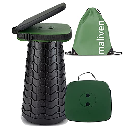 Image of Collapsible Camping Stool with Seat Cushion & Nylon Bag, Square Portable Telescopic Stool, Lightweight Sturdy Foldable Stool for Camp Fishing Picnic, Max Load 550 lb