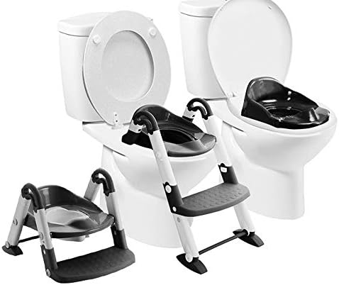 Babyloo Bambino Booster 3-in-1- Collapsible Toilet Training Step Stool for Toddlers, Convertible Potty Trainer for All Stages Ages 1-4, Efficient Armrest and Handles (Black)