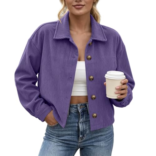 Womens Corduroy Jacket Button Up Cropped Collared Shirt Fall Cardigans - image 1