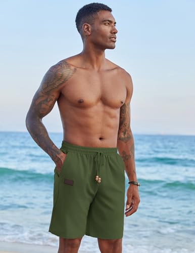 Image of COOFANDY Mens Casual Linen Shorts Elastic Waist Drawstring Loose Fit Summer Beach Vacation Shorts with Pockets
