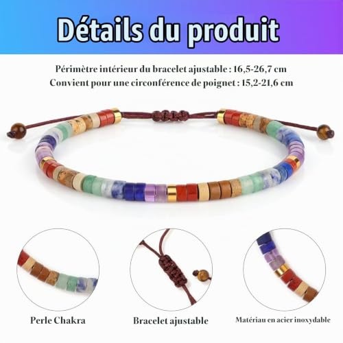 XFSRG Bracelet 7 chakras en pierres véritables Bracelet de guérison pour homme et femme Carte Explicative idéal pour la méditation le yoga les rituels de bien-être un style quotidien apaisant – vue 2