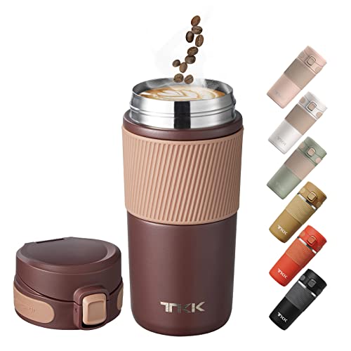 Insulated Coffee Travel Mug Double Wall Leak-Proof Thermos Vacuum Reusable Stainless Steel Tumbler, 15 Oz, Brown #TOP1