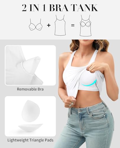 Image of V FOR CITY Tank Top for Women with Built-in Bras Adjustable Wide Strap Padded Camisole Cami Shirts White XL