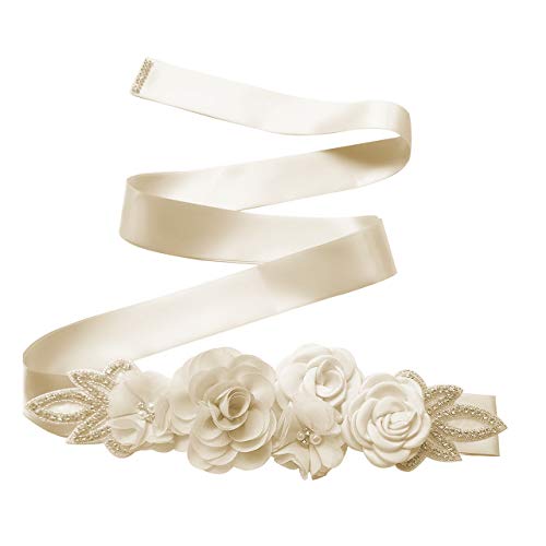 Ayliss Bridal Wedding Sash Belt with Flowers Pearls Rhinestone Dress Maternity Waist Belt Brides Bridesmaids