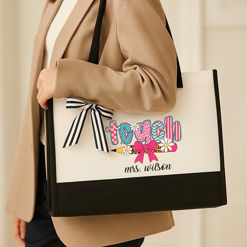 Bolso tote grande de lona estética para profesora miniatura 2