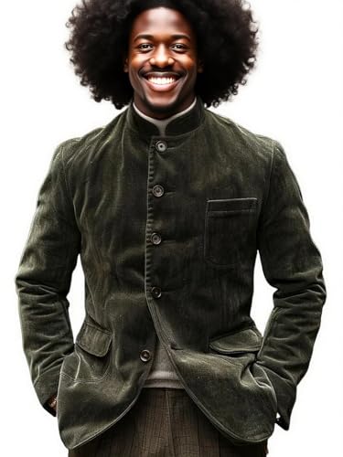 VENNYNG Men's Corduroy Blazer Mandarin Stand Collar Suit Coat Autumn 5 Buttons Casual Jacket Fall Winter wear3