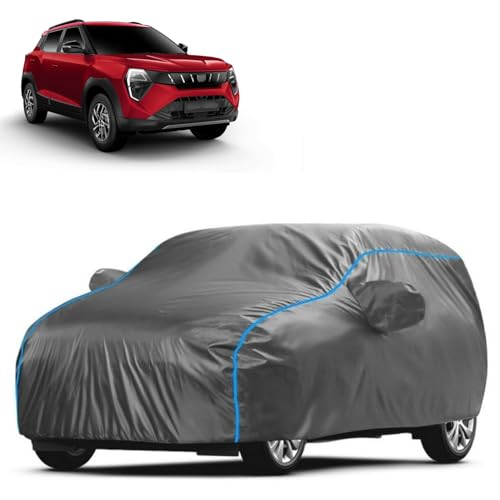 Image of Kerwa Car Body Cover Waterproof Compatible with Mahindra XUV 3XO | Scratch Proof, Anti-Dust, UV Protection with Windproof Buckle Strap and Mirror Pockets, Bottom Elastic Fitted-Grey