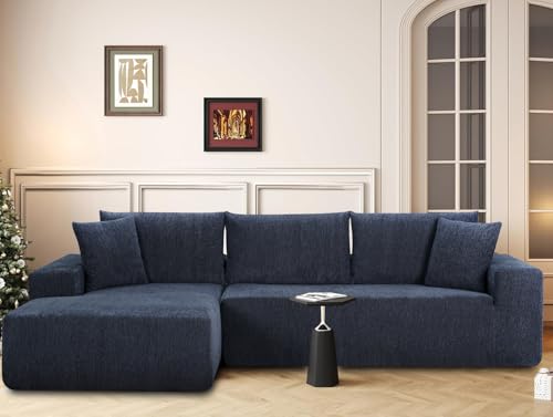108-Inch Boneless Couch Loveseat Sofa with Chaise, 2-3 Seater Cloud