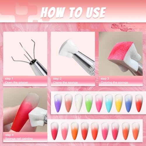 Image of 18 Colors Nail Pigment Powder Palette, Pigment Powder for Nails Set and Nail Art Sponges with Grabbing Pen, Ombre Aura Pigmentos para Unas, D+F