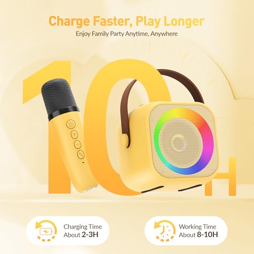 Image of Mini Karaoke Machine for Kids Adults：Portable Bluetooth Karaoke Speaker with 2 Wireless Microphones and Lights for Home Party, Christmas Birthday Gifts for 4-12+ Years Old Girls Boys(Yellow)
