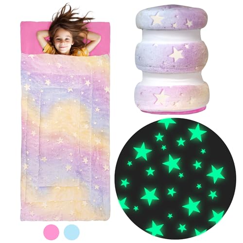 Rainbow & Glowing Stars Sleeping Bag for Kids - Ages 3+ Soft Toddler Girl Sleeping Bag - Kids Blanket (66'' x 33