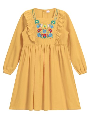 AWIBMK Kids Baby Girls Mexican Embroidered Dress Boho Floral Ruffle Long Sleeve Spring Fall Party Cinco de Mayo Dresses4
