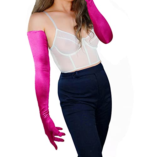 DooWay Extra Long Satin Gloves Rose Pink 28" Silky Evening Wedding Party Dress Gloves