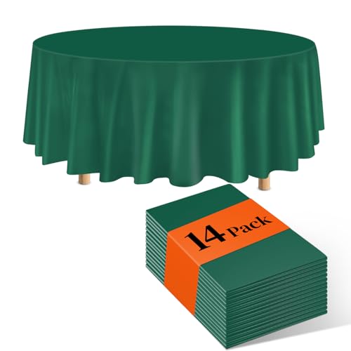 Image of Dark Green 14 Pack 84 Inch Plastic Tablecloths, Disposable Round Tablecloth, Party Table Cover Plastic Table Cloth
