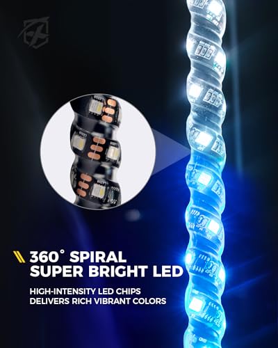 image for Xprite 1PC 4FT Red White Blue Spiral LED Whip Lights with Built-in Spr