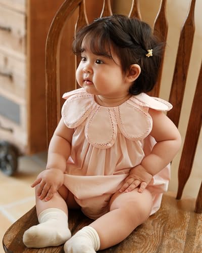 Twoflower Toddler Baby Girl one piece rompers Of Cotton，1st birthday girl outfit with collar pink Sleeveless jumpsuits3