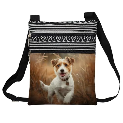 Parson Jack Russell Terrier Messenger Bag Small Ethnic Pattern Printed Adjustable Strap Crossbody Zipper Bag Parson Jack Russell Terrier Phone Bag Wallet Cute Shoulder Handbag for Women - 2 - Main Image