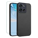 IUQXU Handyhülle für Motorola Moto G56 5G Hülle mit Panzerglas Stoßfest Anti-Rutsch Schutzhülle Anti-Fingerprint Kratzfest Leicht Lederhülle für Motorola G 56 MotoG56 Schwarz