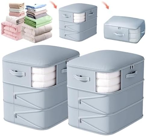 135L Large Capacity Ultra Space-Saving Self Compression Storage Bags, 3-Layer Compressible, 40% Space Saving, Closet Organizers and Storage Bags for Comforter, Blanket, Duvet, Down Jacket, 2 Pack