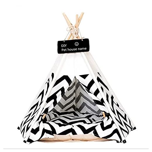 Scnbom Tienda de campaña Mascotas Perros Gatos Casas Tipi Colchón Cama para Pets Teepee Dog extraíble y Lavable (M:50X50X60CM,Negro)