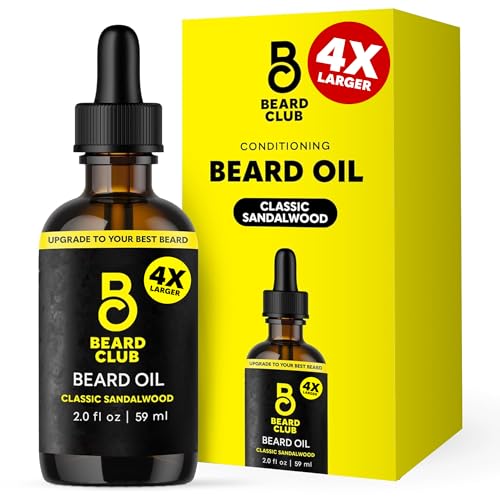 The Beard Club Beard Oil for Men - 2oz Classic Sandalwood Natural Beard Oil with Castor & Amber Oils - Beard & Mustache Conditioner - Hydrates, Softens & Soothes Dry Skin - Strengthens Hair Follicles