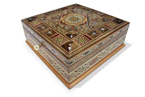 Elessar Schmuckkasten Holzschatulle,Box,Kästchen,Mosaik Kunsthandwerk,Aufbewahrung (26 x 26 x 9,5 cm) Cover
