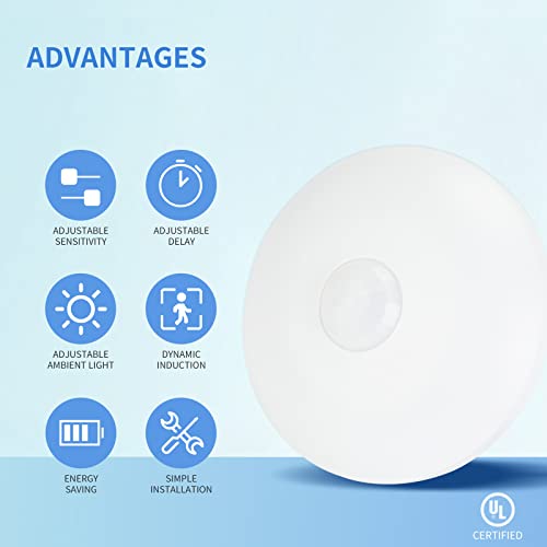 Ecoeler Pir Ceiling Sensor Switch, Hard-Wired Occupancy Motion Sensor With Slim Design, White, Ul Approved 360 Degree Field Of View High Bay Ceiling Motion Sensor #TOP1