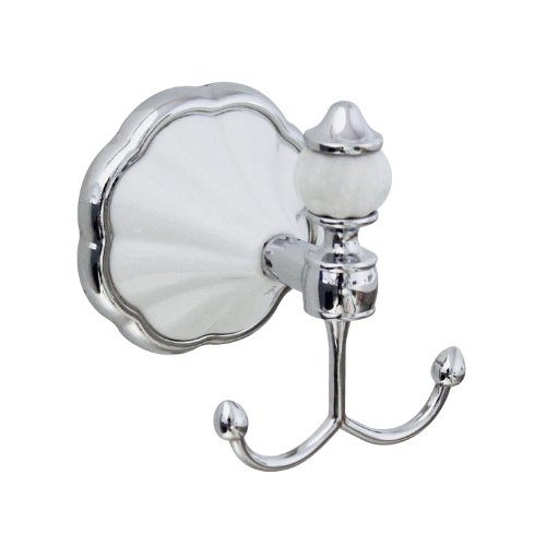 MODONA Double Robe & Towel Hook - White Porcelain & Chrome - Flora Series - 5 Year Warrantee