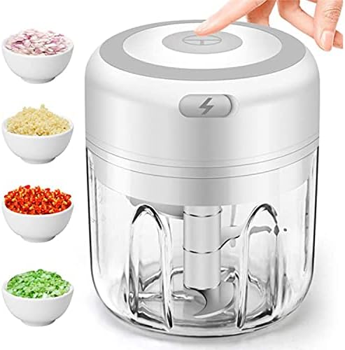 Mini Electric Garlic Chopper, Portable Food Processor, USB Mini Food Chopper Garlic Mincer, Food Chopper for Vegetable, Pepper, Onion, Baby Food, Seasoning, Nuts (White)