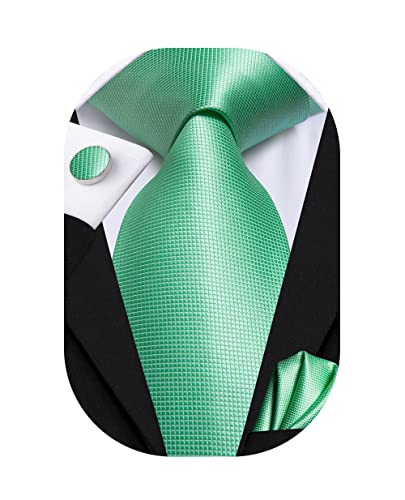 Dubulle Mens Mint Green Tie Set and Pocket Square Woven Silk Necktie for Men Set with Cufflinks