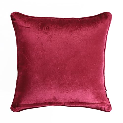Image of Home - The Best is for You Luxurious Burgundy Velvet Cushion Covers with Embroidered Abstract Dandelion Design - Pack of 2, 16x16 Inch