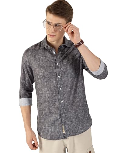 Image of Thomas Scott Men's | Printed | Textured Fabric | Full Sleeve | Regular Fit | Linen Blend | Single Pocket | Spread Collar | Casual Shirt