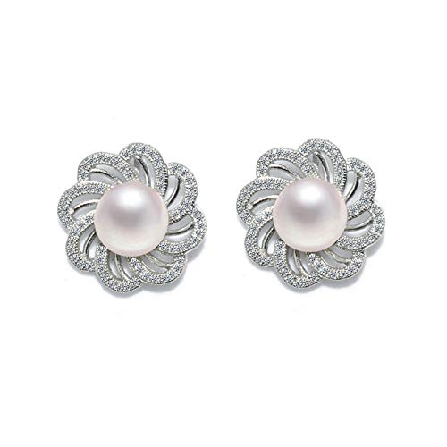 Boucles d'oreilles en perles pour femmes en argent 925 et fleur naturelle