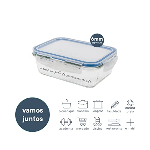 Pote de Vidro Retangular com frase 840ml - Oikos
