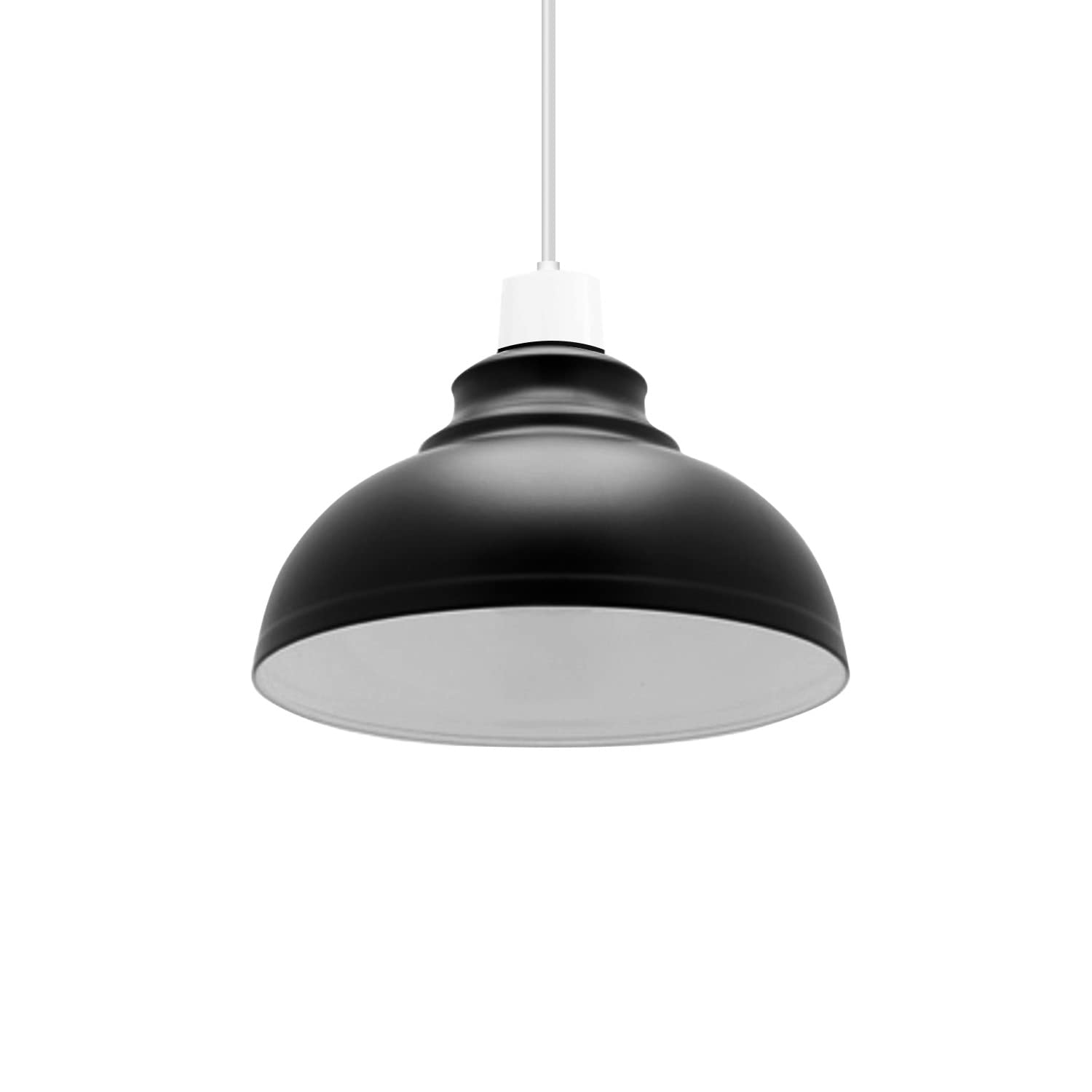 Retro Electroplated Ceiling Light Shade, Industrial Curvy Easy Fit Metal Pendant Lamp Bulb Guards, Non Electric Vintage Lampshade for Kitchen, Living Room, Bedroom (Black Inner White) โ image 1