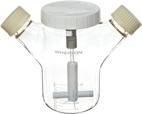 Wheaton 356882 Glass 500mL Celstir Spinner Flask, with 45mm Screw Caps, 110mm x 190mm