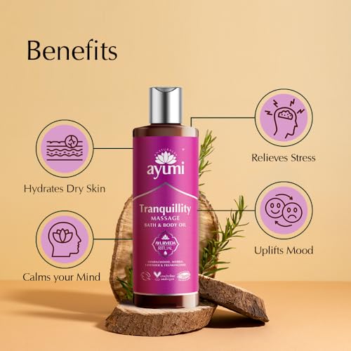 Ayumi Tranquility Massage Body Oil | Relaxing, Promotes Sleep & Uplifts Mood | Rose Geranium Oil, Lavender Essential Oils & Frankincense Oil for skin | Ayurvedic Bath & Body Oil for Women & Men| 250ml - Image 6