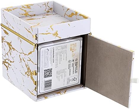 SUMNACON PU Leather Square Tissue Paper Box Holder Cube Facial Tissue Holder, Household Tissue Cover Box with Top Trinket Tray for Napkin, Facial Tissue (Marble Gold )