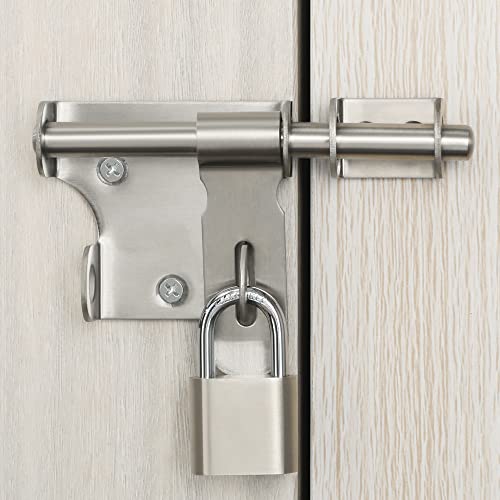 Mooche Sliding Bolt Gate Latch Heavy Duty 4.8 Inch Stainless Steel Barrel Bolt With Padlock Hole Safety Interior Door Latches Lock Brushed Finish #TOP2