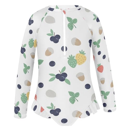 Fruits Berries Pattern Girls Rash Guard Swimsuits Long Sleeve One Pieces Bathing Suit UPF 50+ Zipper Swimwear2