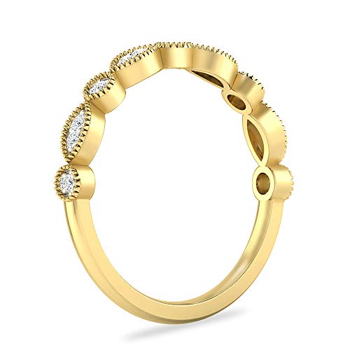 Inspereza 1/10 Carat 10kt Gold Round Diamond Petite Milgrain Wedding Anniversary Stackable Band. (H-I Color, I2-I3 Clarity)3