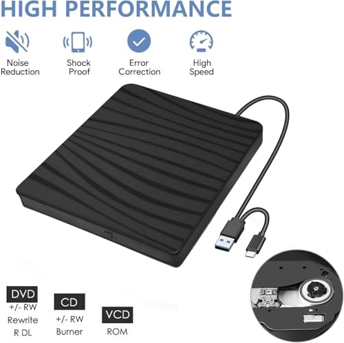 Image of External DVD Drive, USB 3.0 Type-C CD DVD + /-RW Optical Drive USB C Burner Slim CD /DVD ROM Rewriter Writer Reader Portable for PC Laptop Desktop MacBook Mac Windows 7 /8.1 /10 Linux (ECD829)