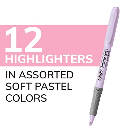 Image of BIC Brite Liner Grip Pastel Highlighter Set, Chisel Tip, Pack of Pastel Highlighters in Assorted Colors (colors may vary), Cute Highlighters for Bullet Journaling, Note Taking and More (Pack of 18)