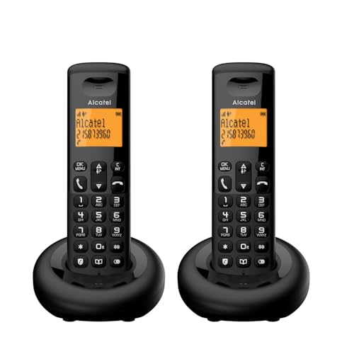 Alcatel E160 Duo svart DECT trådlös telefon med lås för oönskade samtal, stor, lättläst orange bakgrundsbelyst skärm, klassiska och polyfoniska ringsignaler