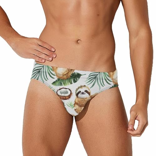 Cute Sloth Coconut Palm Leaves Novelty Men's Brief Swimwear Pants Swimming Trunks Beach Shorts Underwear