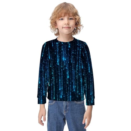 MZERSE Soft Kids Crew Neck Pullover Black And Blue Neon Lights, Long Sleeve Sweatshirt for All Seasons, 8-10Y